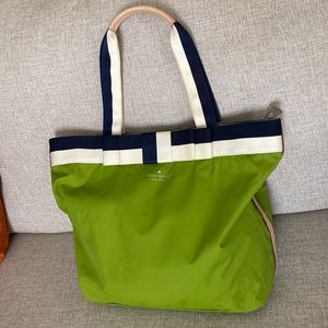 Kate Spade Renwick Street Bon Shopper Tote Bag Nylon with Leather Trim Green